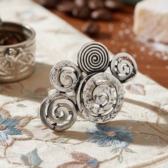 Handmade Turkish Zamak Spiral Statement Ring Boho Chic Adjustable Silver Tone - Picture 6 of 16